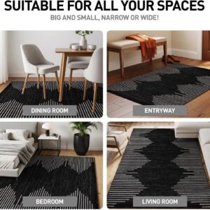 Rugshop Bohemian Stripe Stain Resistant High Traffic Living Room Kitchen Bedroom Dining Home Office Area Rug 5' x 7' Black - Image 3