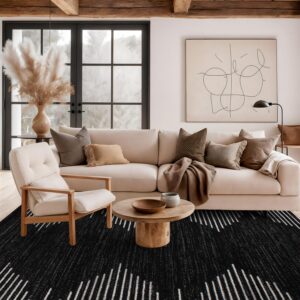 Rugshop Bohemian Stripe Stain Resistant High Traffic Living Room Kitchen Bedroom Dining Home Office Area Rug 5' x 7' Black - Image 4