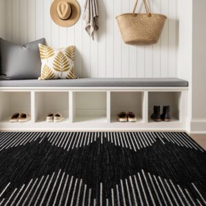 Rugshop Bohemian Stripe Stain Resistant High Traffic Living Room Kitchen Bedroom Dining Home Office Area Rug 5' x 7' Black - Image 9