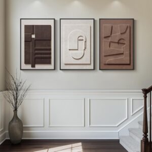 3D Textured Framed Neutral Abstract Wall Art for Bedroom, 3 Piece Modern Artwork for Walls, Minimalist White and Brown Geometric Wall Paintings for Living Room, Dining Room, Lounge Wall Decor 16x24 In - Image 4