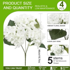Daynight 4 Pcs Hydrangea Artificial Flowers Outdoor Silk Bouquets, UV Resistant Faux Hydrangeas Flowers for Table Vase Centerpieces Outside Party Wedding Baby Shower Home Outdoor Decor (4, White) - Image 2