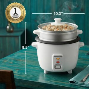 OVENTE Electric Rice Cooker and Food Steamer – 10-Cup Cooked Capacity (5 Cups Uncooked), Nonstick Removable Pot, Keep Warm Function, Steaming Basket, Measuring Cup & Spatula Included, White RCS01W - Image 3