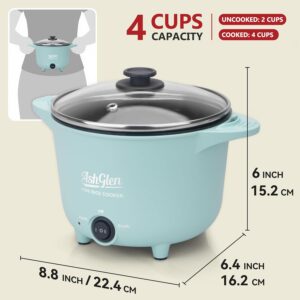 AshGlen Small Rice Cooker 2-Cup uncooked/ 4-Cup Cooked, Mini Hot Pot Electric, Mini Electric Pot, Ceramic Rice Cooker, Small Rice Steamer, Noodle & Oatmeal Cooker, Dual Modes, Single Serve, Aqua - Image 2