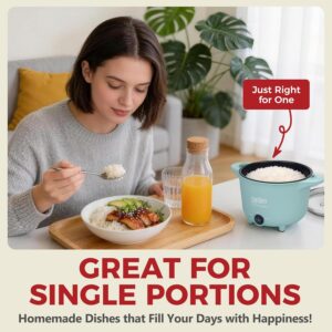 AshGlen Small Rice Cooker 2-Cup uncooked/ 4-Cup Cooked, Mini Hot Pot Electric, Mini Electric Pot, Ceramic Rice Cooker, Small Rice Steamer, Noodle & Oatmeal Cooker, Dual Modes, Single Serve, Aqua - Image 8