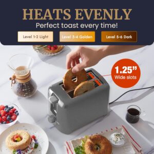 Elite Gourmet ECT1027G Cool-Touch 2 Slice Toaster, 6 Toast Settings & Cancel Function, Extra Wide 1.25” Slots Easily Fits Breads, English Muffins, Bagels & Waffles, Gunmetal Gray - Image 6