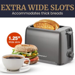 Elite Gourmet ECT1027G Cool-Touch 2 Slice Toaster, 6 Toast Settings & Cancel Function, Extra Wide 1.25” Slots Easily Fits Breads, English Muffins, Bagels & Waffles, Gunmetal Gray - Image 7