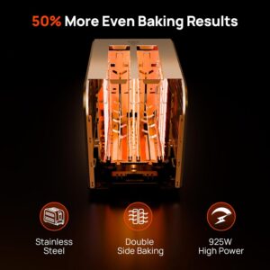 Toaster 2 Slice, Consciot Smart Touch Screen Toasters with 6 Browning Levels, Timer, Reheat/Defrost/Cancel, Extra-Wide Slots, Removable Crumb Tray, Auto Pop-up & Anti Jam, Peak 925W, Stainless Steel - Image 4