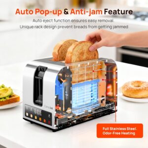 Toaster 2 Slice, Consciot Smart Touch Screen Toasters with 6 Browning Levels, Timer, Reheat/Defrost/Cancel, Extra-Wide Slots, Removable Crumb Tray, Auto Pop-up & Anti Jam, Peak 925W, Stainless Steel - Image 6