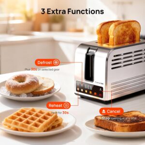 Toaster 2 Slice, Consciot Smart Touch Screen Toasters with 6 Browning Levels, Timer, Reheat/Defrost/Cancel, Extra-Wide Slots, Removable Crumb Tray, Auto Pop-up & Anti Jam, Peak 925W, Stainless Steel - Image 9