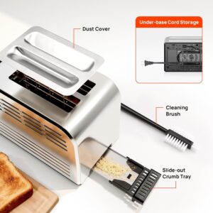 Toaster 2 Slice, Consciot Smart Touch Screen Toasters with 6 Browning Levels, Timer, Reheat/Defrost/Cancel, Extra-Wide Slots, Removable Crumb Tray, Auto Pop-up & Anti Jam, Peak 925W, Stainless Steel - Image 10