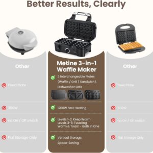 Waffle Maker with Removable Plates, 3-in-1 Sandwich maker and waffle and pancake maker, Nonstick Plates, 5-Level Browning Control & Ready Indicator Lights, Easy to Clean for Family Breakfast - Image 4