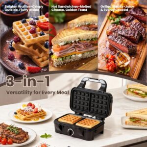 Waffle Maker with Removable Plates, 3-in-1 Sandwich maker and waffle and pancake maker, Nonstick Plates, 5-Level Browning Control & Ready Indicator Lights, Easy to Clean for Family Breakfast - Image 5