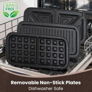 Waffle Maker with Removable Plates, 3-in-1 Sandwich maker and waffle and pancake maker, Nonstick Plates, 5-Level Browning Control & Ready Indicator Lights, Easy to Clean for Family Breakfast - Image 9