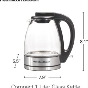 Hamilton Beach Electric Tea Kettle, Water Boiler & Heater, 1 Liter, 1500 Watts for Fast Boiling, BPA Free, Cordless Serving, Auto-Shutoff & Boil-Dry Protection, Blue LED, Glass (40930) - Image 2
