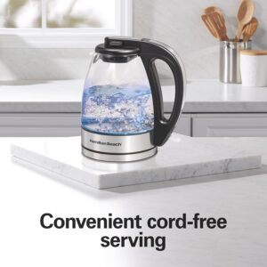 Hamilton Beach Electric Tea Kettle, Water Boiler & Heater, 1 Liter, 1500 Watts for Fast Boiling, BPA Free, Cordless Serving, Auto-Shutoff & Boil-Dry Protection, Blue LED, Glass (40930) - Image 7