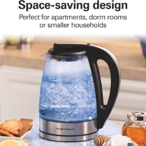 Hamilton Beach Electric Tea Kettle, Water Boiler & Heater, 1 Liter, 1500 Watts for Fast Boiling, BPA Free, Cordless Serving, Auto-Shutoff & Boil-Dry Protection, Blue LED, Glass (40930) - Image 8