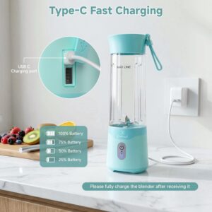 COKUNST Portable Blender, USB C Rechargeable Personal Blender, Small Smoothie & Shake Maker with 6 Blades, Compact Travel Mini Juicer Cup with Extra Lid for Home, Gym, Office, 18oz, Green - Image 3