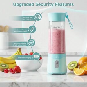 COKUNST Portable Blender, USB C Rechargeable Personal Blender, Small Smoothie & Shake Maker with 6 Blades, Compact Travel Mini Juicer Cup with Extra Lid for Home, Gym, Office, 18oz, Green - Image 4