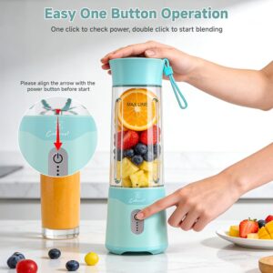 COKUNST Portable Blender, USB C Rechargeable Personal Blender, Small Smoothie & Shake Maker with 6 Blades, Compact Travel Mini Juicer Cup with Extra Lid for Home, Gym, Office, 18oz, Green - Image 5