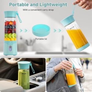 COKUNST Portable Blender, USB C Rechargeable Personal Blender, Small Smoothie & Shake Maker with 6 Blades, Compact Travel Mini Juicer Cup with Extra Lid for Home, Gym, Office, 18oz, Green - Image 6