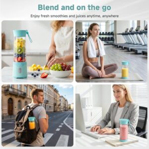 COKUNST Portable Blender, USB C Rechargeable Personal Blender, Small Smoothie & Shake Maker with 6 Blades, Compact Travel Mini Juicer Cup with Extra Lid for Home, Gym, Office, 18oz, Green - Image 7