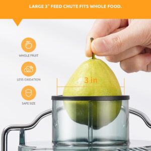 GDOR 800W Juicer Machine, 3” Wide Feed Chute, Dual-Speed Centrifugal Juicer for Fruits & Vegetables, Anti-Drip Function, BPA-Free, Easy to Clean with Brush, White - Image 4