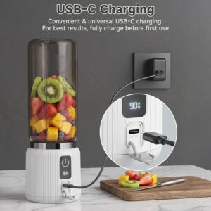 COKUNST Portable Blender, Personal Blender for Smoothies and Shakes with LED Display, USB C Charging Juice Mixer, Small Smoothie Maker with 8 Blades for Home, Outdoors, Travel, Office, 17oz, White - Image 6