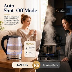 Azeus 1.8L Electric Kettle CX-817 - Fast Boil, Auto Shut-Off, Boil-Dry Protection, 360° Swivel Base - Stainless Steel Water Boiler for Tea, Coffee, and Hot Water - Image 3
