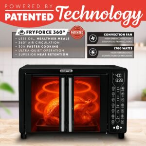 Gourmia French Door Air Fryer Toaster Oven – 6-Slice Capacity, FryForce 360°, Digital Display with 17 Cooking Presets, Black - Image 3