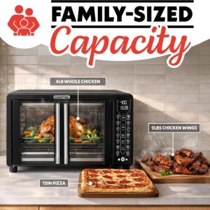Gourmia French Door Air Fryer Toaster Oven – 6-Slice Capacity, FryForce 360°, Digital Display with 17 Cooking Presets, Black - Image 6