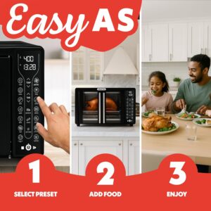 Gourmia French Door Air Fryer Toaster Oven – 6-Slice Capacity, FryForce 360°, Digital Display with 17 Cooking Presets, Black - Image 8