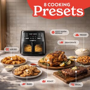 Gourmia 8 Qt Air Fryer, 8 Presets with Digital Display, FryForce 360° Technology, Easy View Window & Interior Light, Dishwasher Safe Basket, Black - Image 2