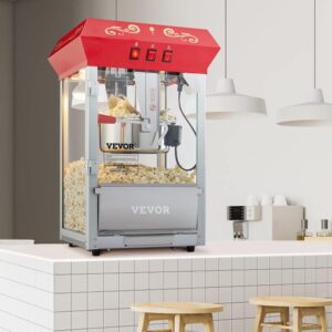VEVOR Commercial Popcorn Machine, 8 Oz Kettle, 850 W Countertop Popcorn Maker for 48 Cups per Batch, Theater Style Popper with 3-Switch Control Steel Frame Tempered Glass Doors 2 Scoops 2 Spoons, Red - Image 2