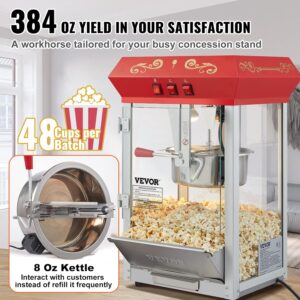 VEVOR Commercial Popcorn Machine, 8 Oz Kettle, 850 W Countertop Popcorn Maker for 48 Cups per Batch, Theater Style Popper with 3-Switch Control Steel Frame Tempered Glass Doors 2 Scoops 2 Spoons, Red - Image 5