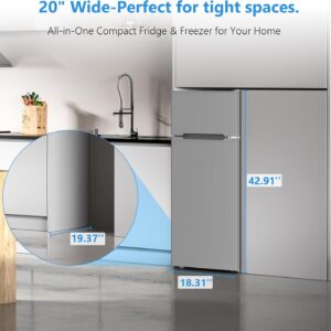 4.5 Cu.Ft Mini Fridge with Freezer, 2 Door Compact Refrigerator, Small Fridge with Adjustable Thermostat Energy Ultra Quiet, Mini Fridge Removable Glass Shelves for Bedroom Office Dorm Grey - Image 2