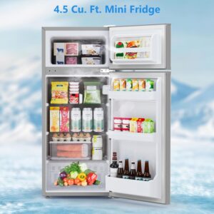 4.5 Cu.Ft Mini Fridge with Freezer, 2 Door Compact Refrigerator, Small Fridge with Adjustable Thermostat Energy Ultra Quiet, Mini Fridge Removable Glass Shelves for Bedroom Office Dorm Grey - Image 3