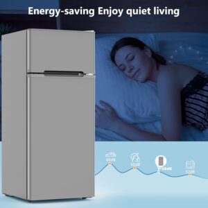 4.5 Cu.Ft Mini Fridge with Freezer, 2 Door Compact Refrigerator, Small Fridge with Adjustable Thermostat Energy Ultra Quiet, Mini Fridge Removable Glass Shelves for Bedroom Office Dorm Grey - Image 8