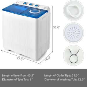 COSTWAY Portable Washing Machine, Twin Tub 26lbs Capacity Laundry Washer, 18lbs Washer and 8lbs Spinner Combo with Timer Knobs, Built-in Drain Pump, Compact Washer for Home Dorm Apartment, Blue+White - Image 3