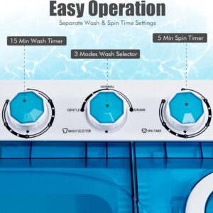 COSTWAY Portable Washing Machine, Twin Tub 26lbs Capacity Laundry Washer, 18lbs Washer and 8lbs Spinner Combo with Timer Knobs, Built-in Drain Pump, Compact Washer for Home Dorm Apartment, Blue+White - Image 4