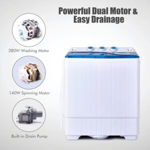 COSTWAY Portable Washing Machine, Twin Tub 26lbs Capacity Laundry Washer, 18lbs Washer and 8lbs Spinner Combo with Timer Knobs, Built-in Drain Pump, Compact Washer for Home Dorm Apartment, Blue+White - Image 5