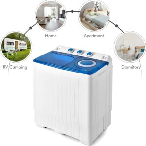 COSTWAY Portable Washing Machine, Twin Tub 26lbs Capacity Laundry Washer, 18lbs Washer and 8lbs Spinner Combo with Timer Knobs, Built-in Drain Pump, Compact Washer for Home Dorm Apartment, Blue+White - Image 6
