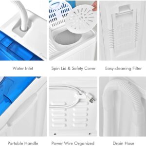 COSTWAY Portable Washing Machine, Twin Tub 26lbs Capacity Laundry Washer, 18lbs Washer and 8lbs Spinner Combo with Timer Knobs, Built-in Drain Pump, Compact Washer for Home Dorm Apartment, Blue+White - Image 7