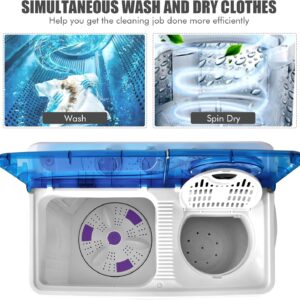 COSTWAY Portable Washing Machine, Twin Tub 26lbs Capacity Laundry Washer, 18lbs Washer and 8lbs Spinner Combo with Timer Knobs, Built-in Drain Pump, Compact Washer for Home Dorm Apartment, Blue+White - Image 8