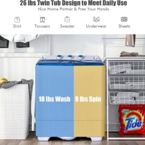 COSTWAY Portable Washing Machine, Twin Tub 26lbs Capacity Laundry Washer, 18lbs Washer and 8lbs Spinner Combo with Timer Knobs, Built-in Drain Pump, Compact Washer for Home Dorm Apartment, Blue+White - Image 9