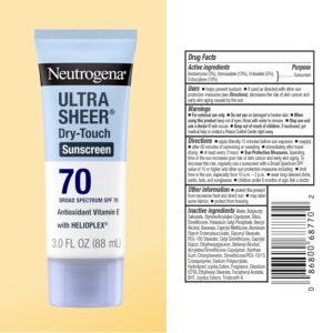 Neutrogena Ultra Sheer Dry-Touch Sunscreen Lotion SPF 70, Broad Spectrum, Water Resistant 80 Min, Oil-Free, Oxybenzone-Free, Non-Comedogenic, Matte Finish, Body Sunscreen, Travel Size 3 Fl Oz - Image 8