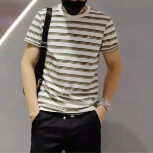 Summer Striped Short-sleeved T-shirt Men's Loose Trendy Brand Ins Large Size Half-sleeved Fat Boys Trendy Top T-shirt Trendy - Image 2