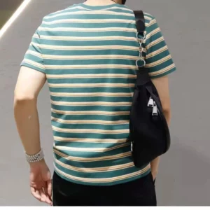 Summer Striped Short-sleeved T-shirt Men's Loose Trendy Brand Ins Large Size Half-sleeved Fat Boys Trendy Top T-shirt Trendy - Image 4