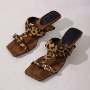 Fashion Clip-Toe Flip-Flops Summer New Square Toe Open Toe Suede Non-Slip Wear-Resistant Slide Slippers - Image 5