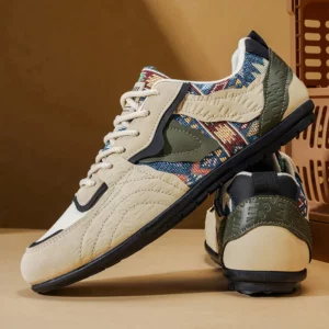 Men's Retro German Trainer Sneakers - Ethnic Tribal Print Low-Top Casual Shoes, Vintage Fashion Walking Sneakers for Men - Image 2