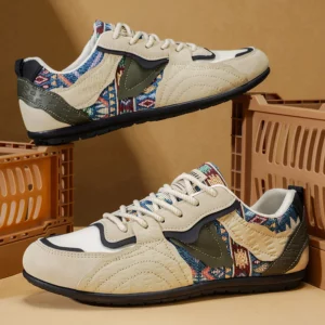 Men's Retro German Trainer Sneakers - Ethnic Tribal Print Low-Top Casual Shoes, Vintage Fashion Walking Sneakers for Men - Image 3